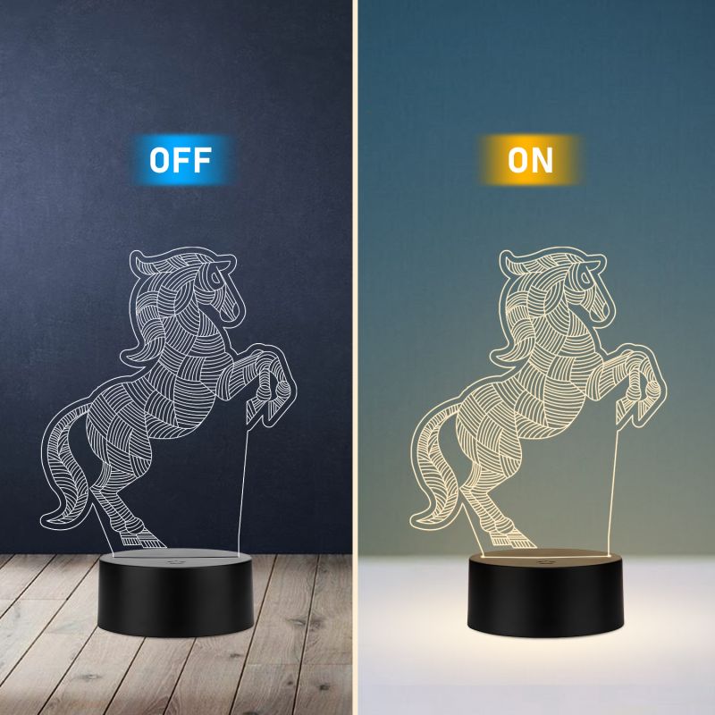 3D Illusion Horse Led Night Lamp with Warm White Color Gifts for Child Baby Boy and Girl